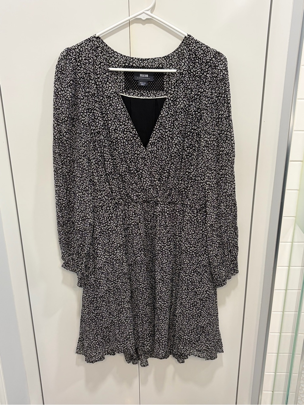 Maeve Black Floral Long-Sleeve Wrap Dress